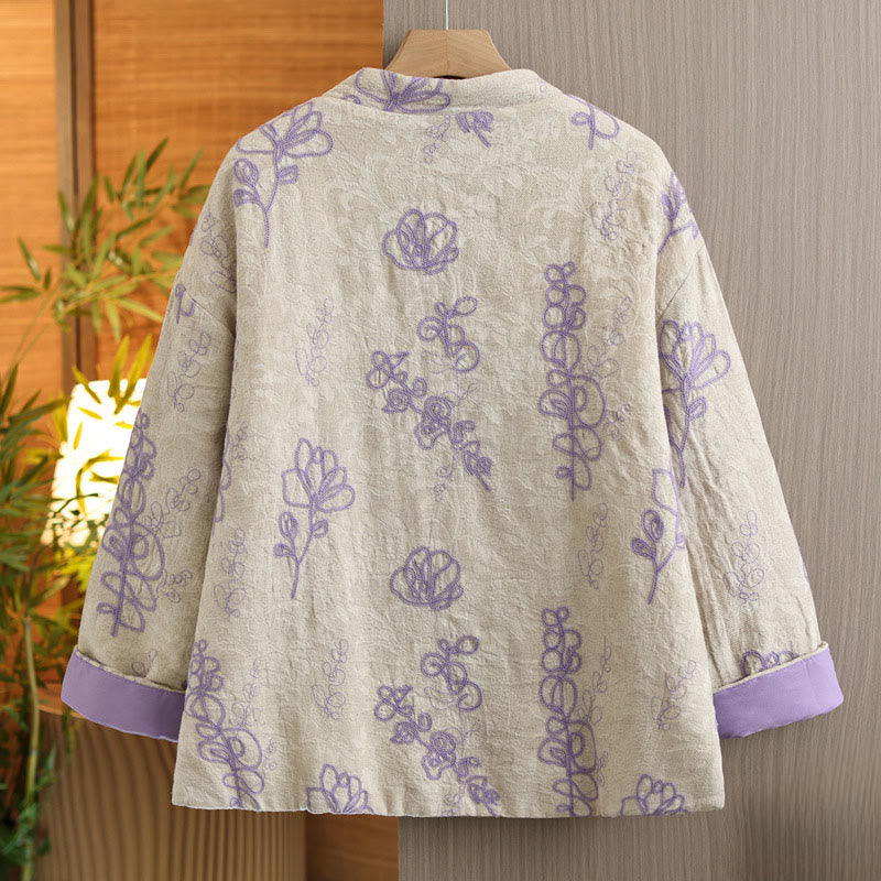 Buddha Stones Damen Winterjacke mit langen Ärmeln, Stehkragen, Froschknöpfen, Baumwollwattierung und Taschen - image 8