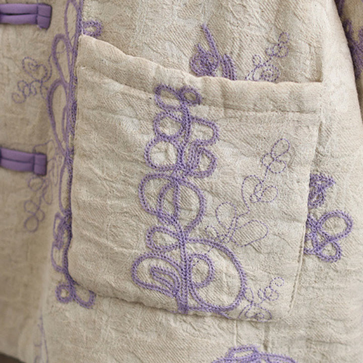 Buddha Stones Damen Winterjacke mit langen Ärmeln, Stehkragen, Froschknöpfen, Baumwollwattierung und Taschen - image 14