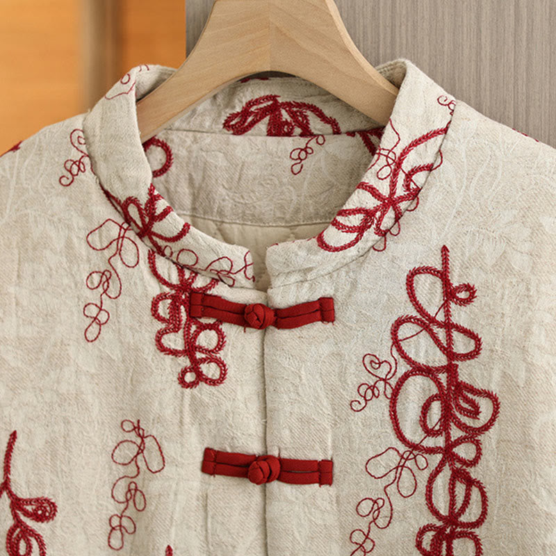 Buddha Stones Damen Winterjacke mit langen Ärmeln, Stehkragen, Froschknöpfen, Baumwollwattierung und Taschen - image 1