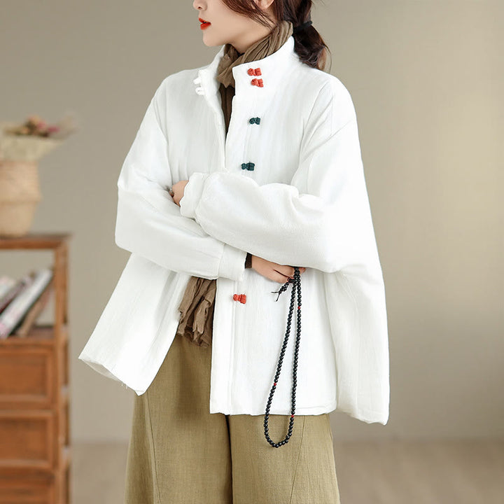 Buddha Stones Damen Winterjacke mit chinesischem Froschknopf, langärmelig, dicke Baumwolle, mit Taschen - Weiß - US14, UK/AU18,EU46 (2XL) - image 12