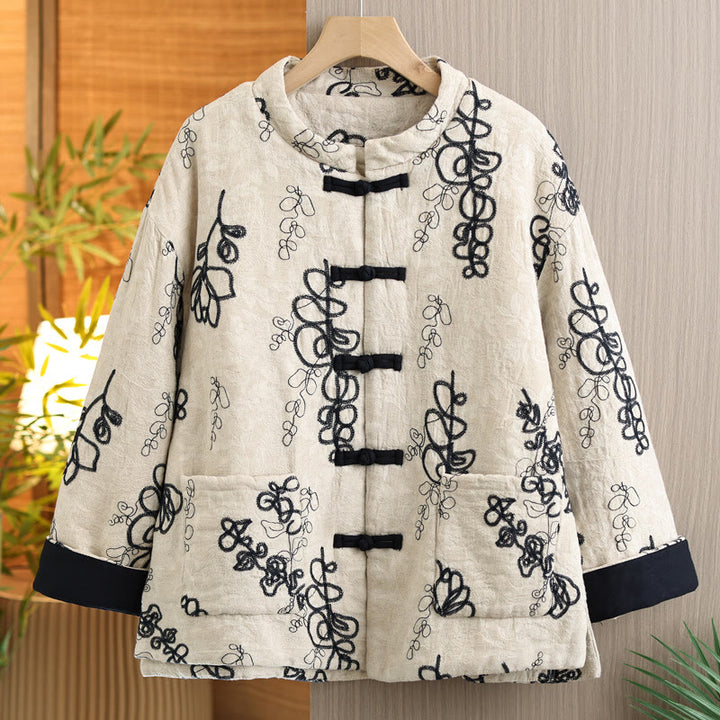 Buddha Stones Damen Winterjacke mit langen Ärmeln, Stehkragen, Froschknöpfen, Baumwollwattierung und Taschen - Schwarz - US14, UK/AU18,EU46 (2XL) - image 19