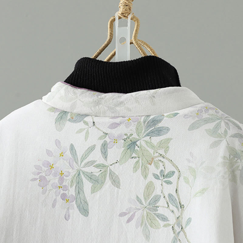 Buddha Stones Damen-Baumwolljacke mit Blumenmuster, langen Ärmeln und Froschknöpfen - image 3