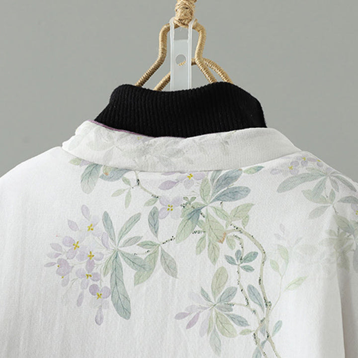 Buddha Stones Damen-Baumwolljacke mit Blumenmuster, langen Ärmeln und Froschknöpfen - image 3