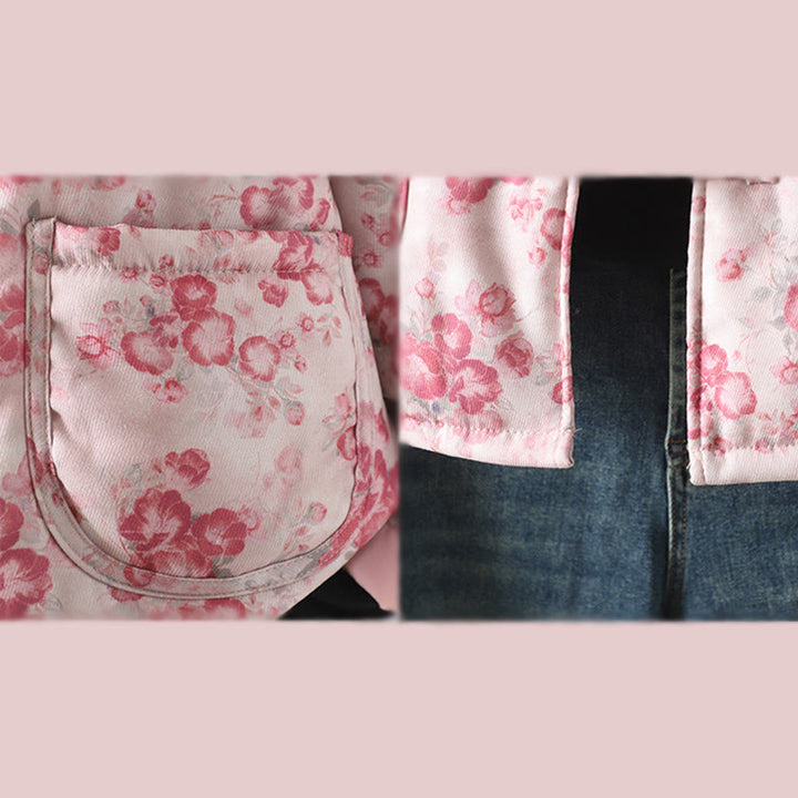 Buddha Stones Damen-Pendeljacke, hellrosa bedruckt, mit Blumenmuster, Froschknöpfen, langärmlig, aus Baumwolle, für den täglichen Gebrauch. - image 9