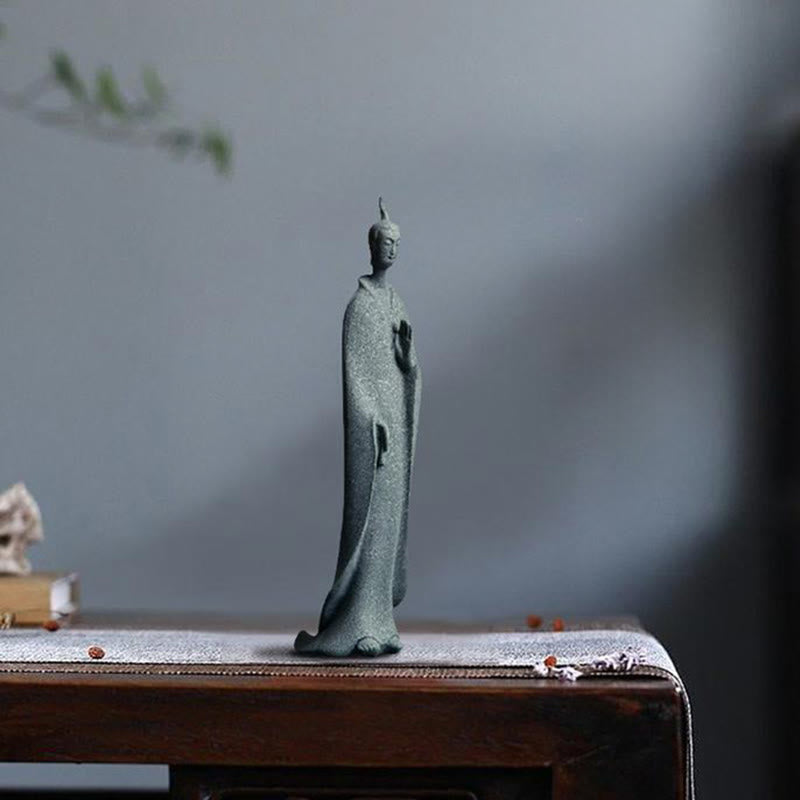 Buddha Stones , Meditations-Buddha, stehende Statue, Sandstein, Heimdekoration, 3,8 x 6,5 x 17 cm - image 1