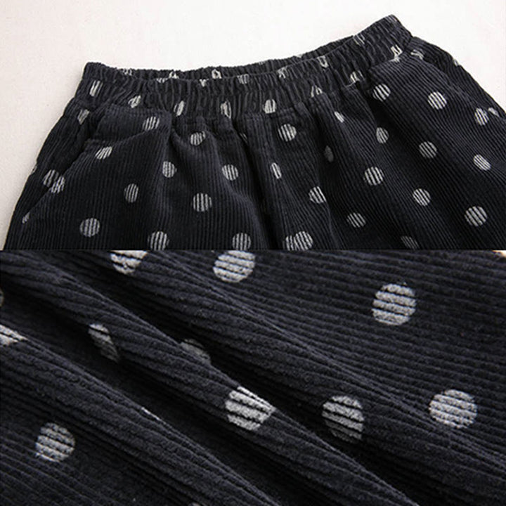 Buddha Stones Damen Herbst-Pendler-Haremshose aus Cord mit Punktmuster und Taschen - image 16