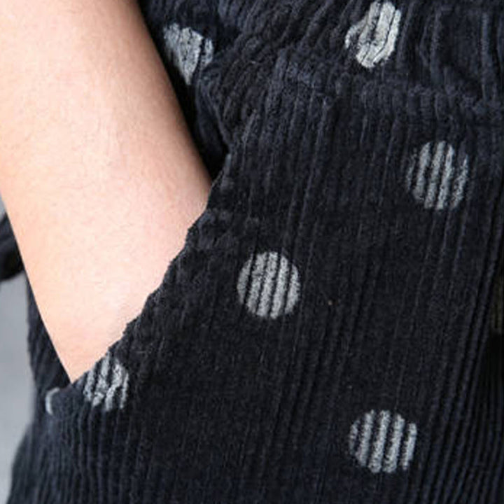 Buddha Stones Damen Herbst-Pendler-Haremshose aus Cord mit Punktmuster und Taschen - image 14