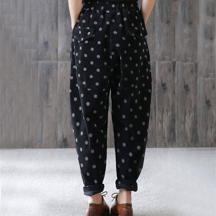 Buddha Stones Damen Herbst-Pendler-Haremshose aus Cord mit Punktmuster und Taschen - image 11