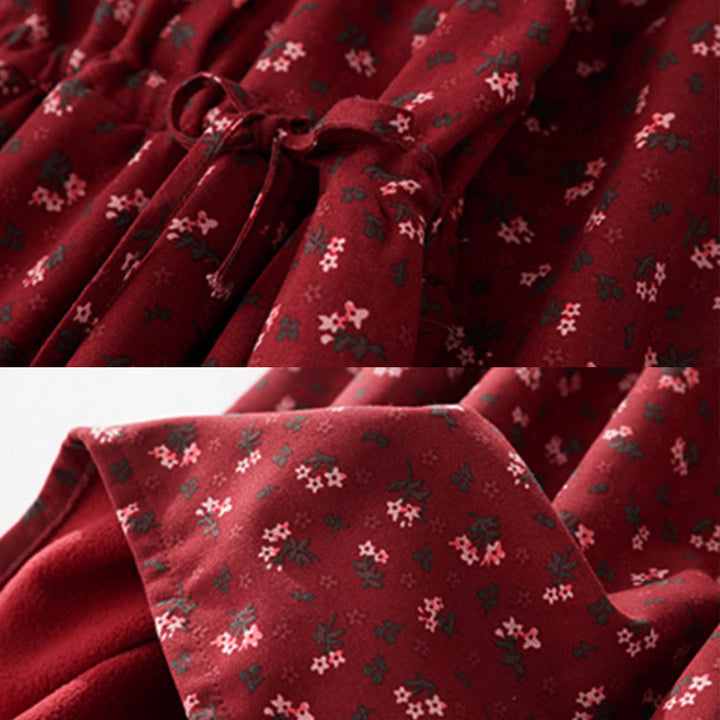 Buddha Stones, florales Spitzen-Patchwork-Design, langärmeliges Cord-Midikleid mit Taschen - image 6