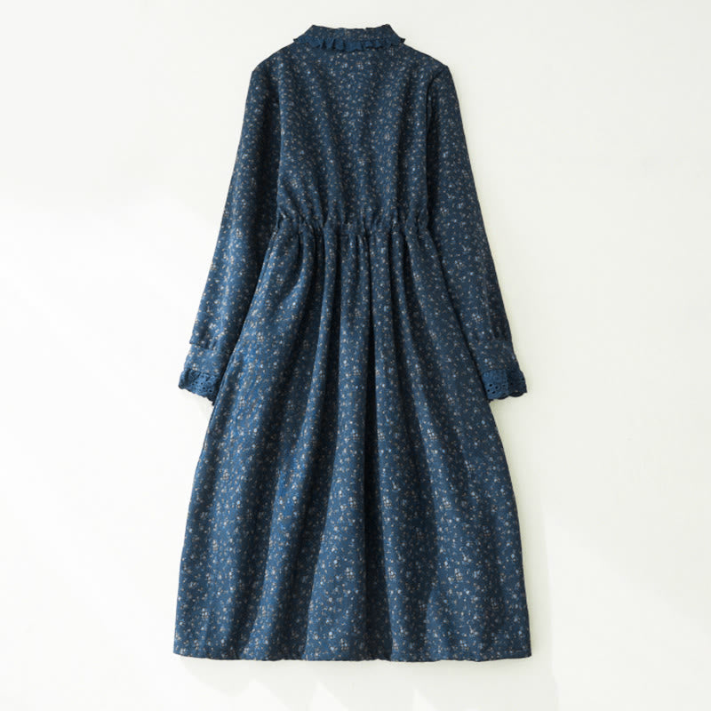 Buddha Stones, florales Spitzen-Patchwork-Design, langärmeliges Cord-Midikleid mit Taschen - image 9