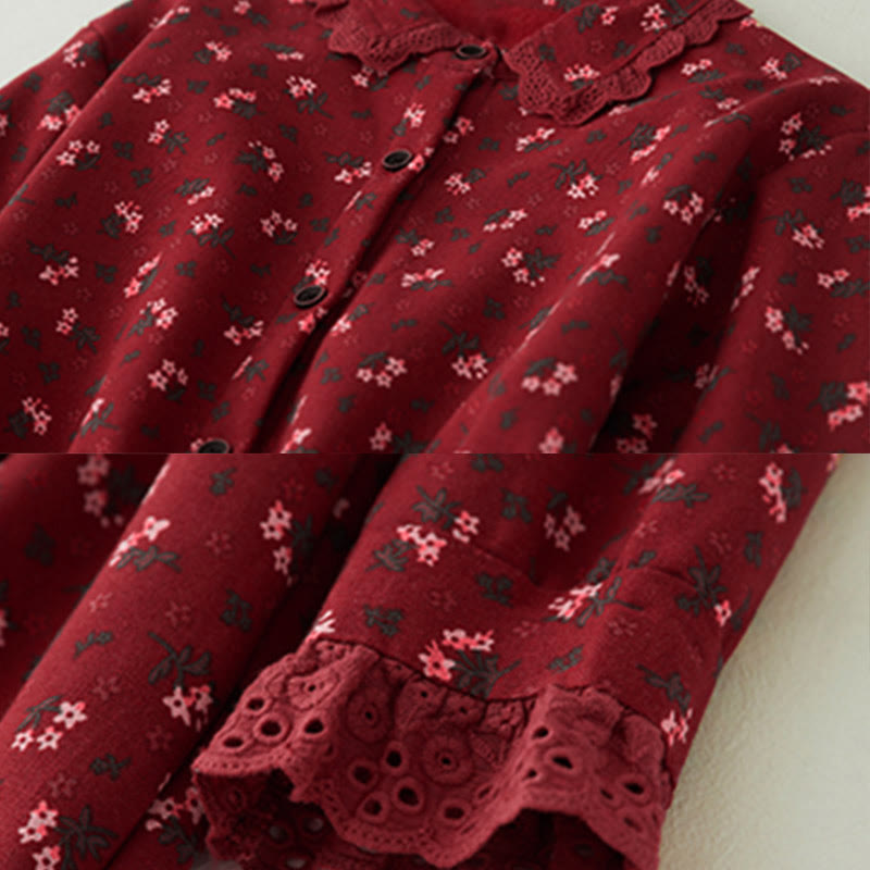 Buddha Stones, florales Spitzen-Patchwork-Design, langärmeliges Cord-Midikleid mit Taschen - image 4