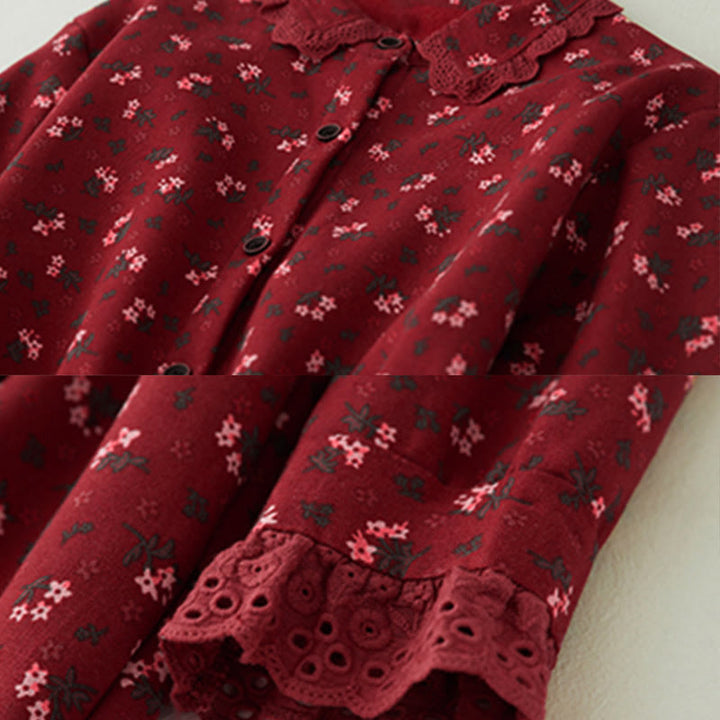 Buddha Stones, florales Spitzen-Patchwork-Design, langärmeliges Cord-Midikleid mit Taschen - image 4