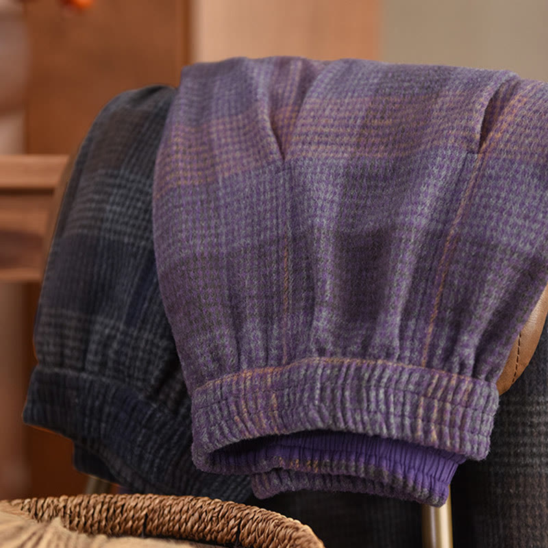 Buddha Stones Damen-Winterrock mit Karomuster, Baumwolle, Thermo, Länge 7–8, mit Taschen - image 4