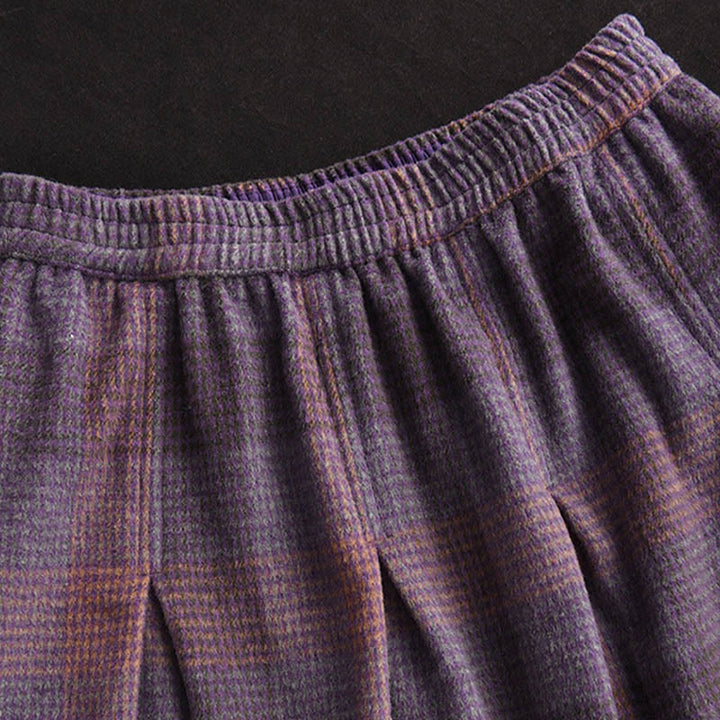 Buddha Stones Damen-Winterrock mit Karomuster, Baumwolle, Thermo, Länge 7–8, mit Taschen - image 7