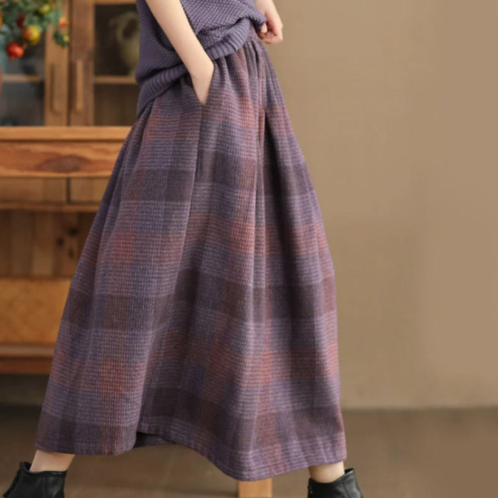 Buddha Stones Damen-Winterrock mit Karomuster, Baumwolle, Thermo, Länge 7–8, mit Taschen - Mittelgroße Orchidee - US6, UK/AU10, EU38 (XL) - image 0