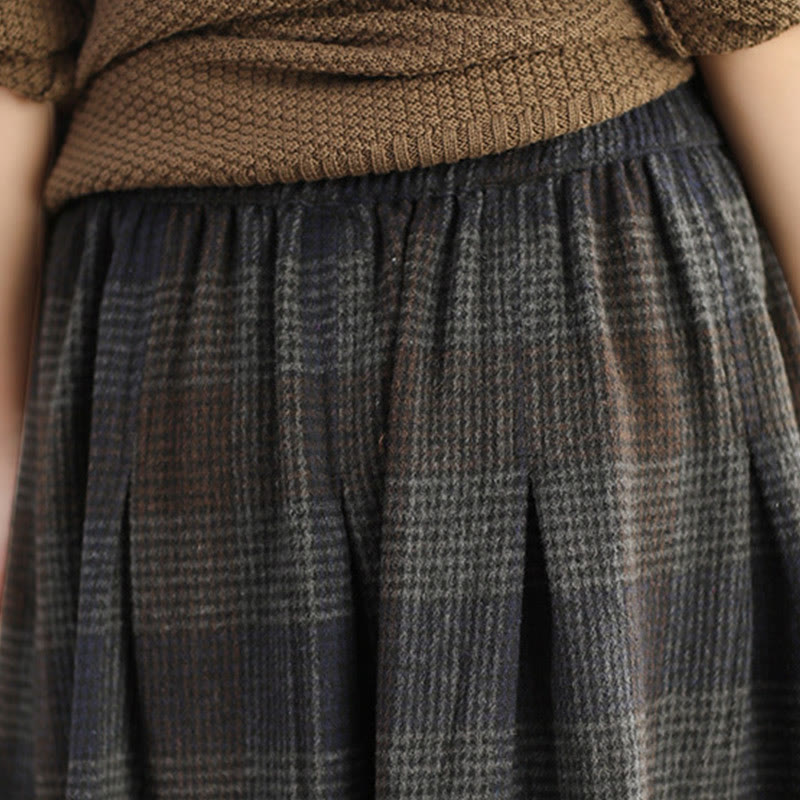 Buddha Stones Damen-Winterrock mit Karomuster, Baumwolle, Thermo, Länge 7–8, mit Taschen - image 23