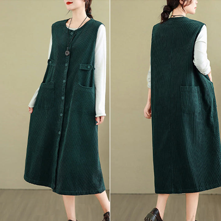 Buddha Stones – Ärmelloses Midikleid mit Knöpfen und Taschen in reiner Farbe - image 10