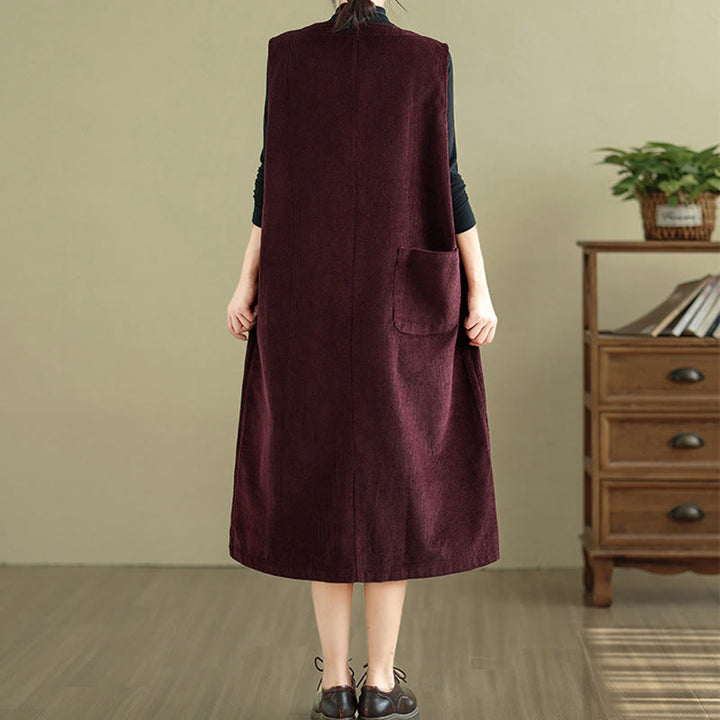 Buddha Stones – Ärmelloses Midikleid mit Knöpfen und Taschen in reiner Farbe - image 19