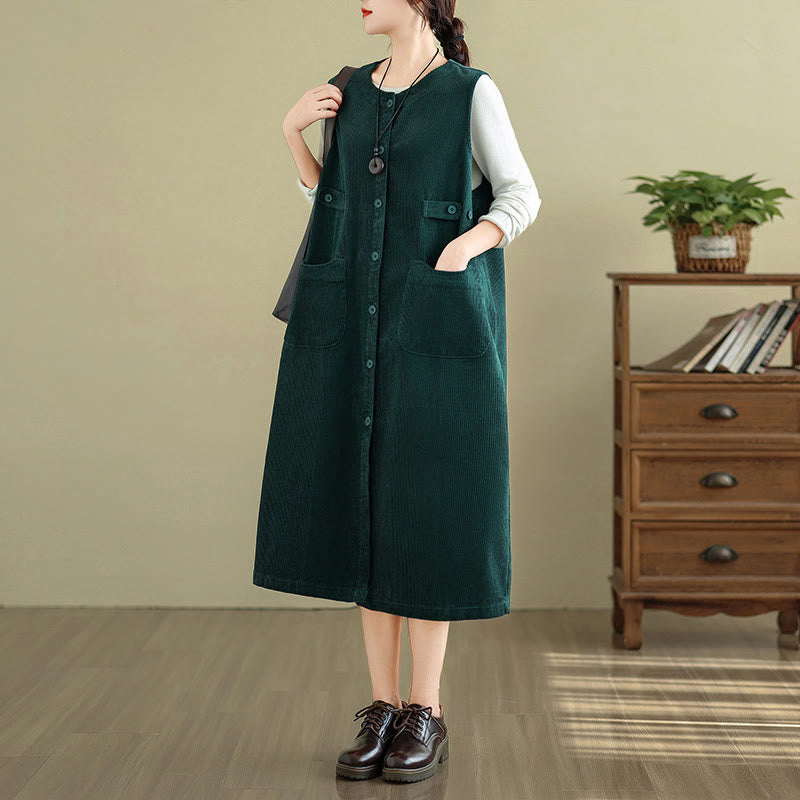 Buddha Stones – Ärmelloses Midikleid mit Knöpfen und Taschen in reiner Farbe - image 7