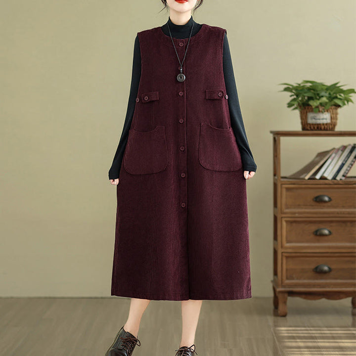 Buddha Stones – Ärmelloses Midikleid mit Knöpfen und Taschen in reiner Farbe - image 18