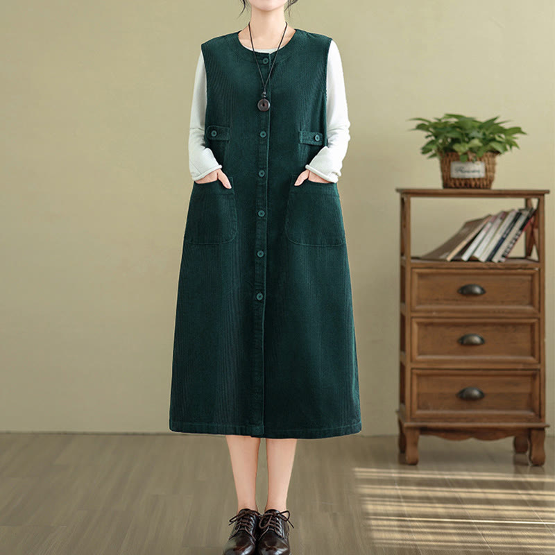 Buddha Stones – Ärmelloses Midikleid mit Knöpfen und Taschen in reiner Farbe - image 8