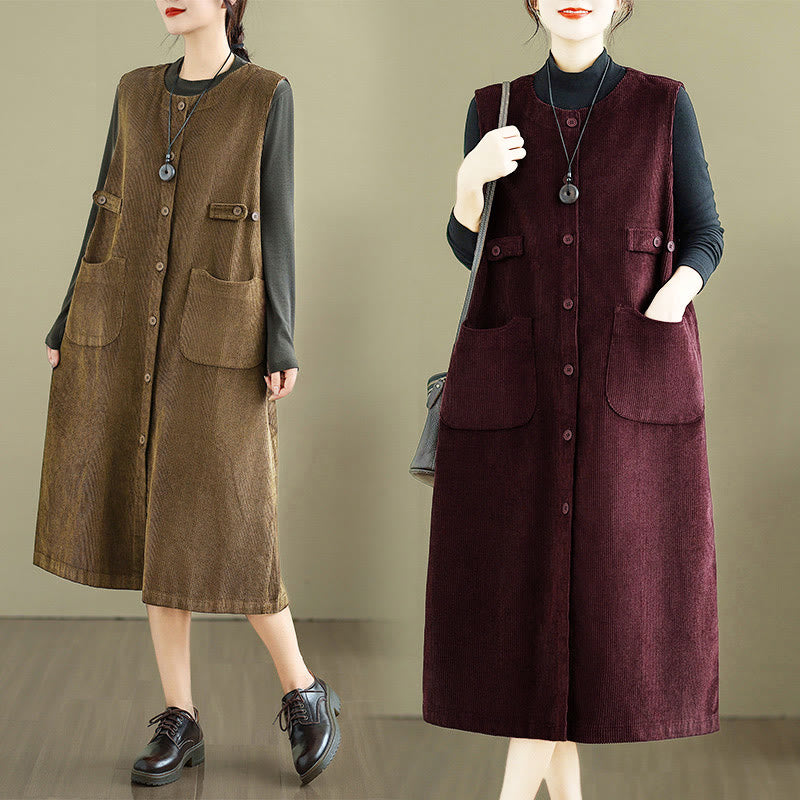 Buddha Stones – Ärmelloses Midikleid mit Knöpfen und Taschen in reiner Farbe - image 20