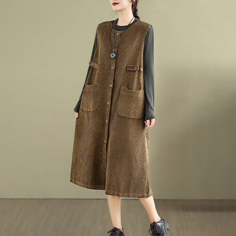 Buddha Stones – Ärmelloses Midikleid mit Knöpfen und Taschen in reiner Farbe - image 1