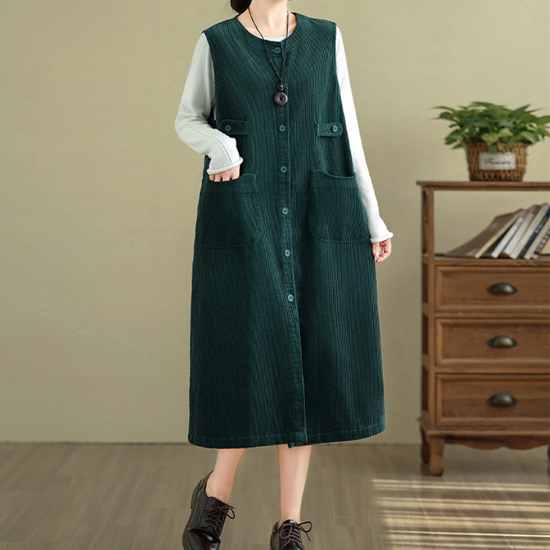 Buddha Stones – Ärmelloses Midikleid mit Knöpfen und Taschen in reiner Farbe - image 9