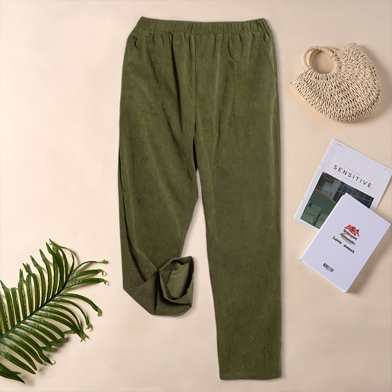 Buddha Stones Damen-Cordhose in Unifarben mit Taschen - image 32