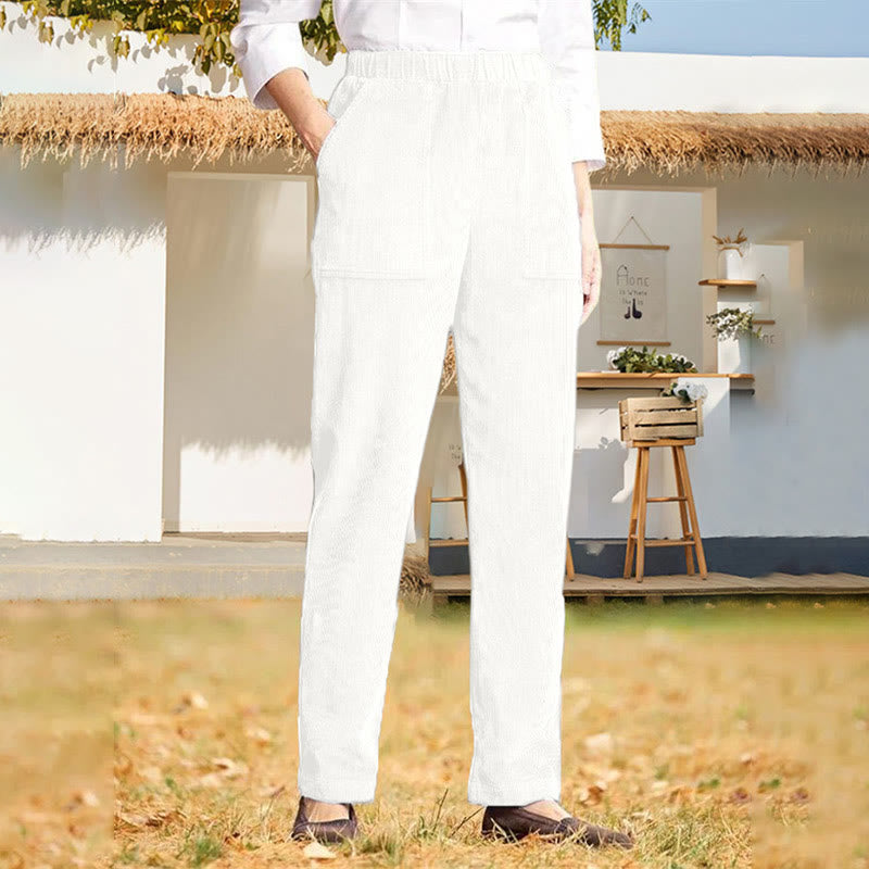 Buddha Stones Damen-Cordhose in Unifarben mit Taschen - Weiß - US16, UK/AU20,EU48 (3XL) - image 10