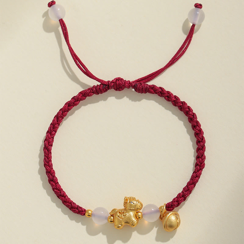 Buddha Stones Jahr des Pferdes Rote Schnur Weißer Achat Verbindung Geflochtenes Armband - image 1