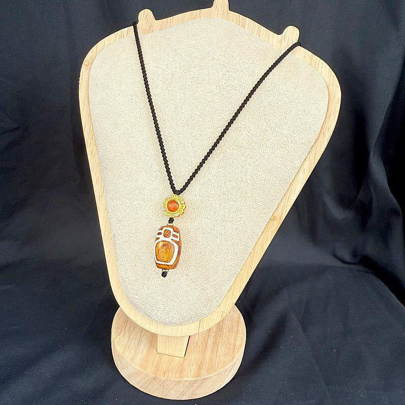 Buddha Stones aus tibetischem Achat, geschnitzt, Gott des Reichtums, neunäugiger Dzi-Perle, Segenskette - image 2