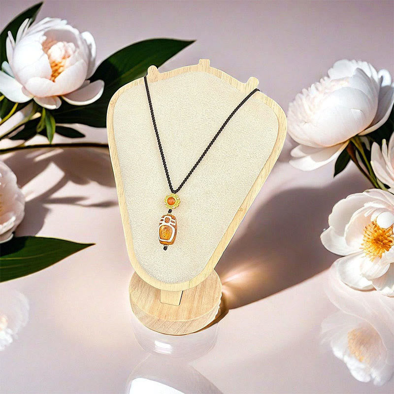 Buddha Stones aus tibetischem Achat, geschnitzt, Gott des Reichtums, neunäugiger Dzi-Perle, Segenskette - Achat - image 0