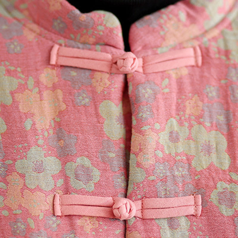 Buddha Stones Damen Winterjacke aus dicker Baumwolle mit Blumenmuster, langen Ärmeln und Taschen - image 13