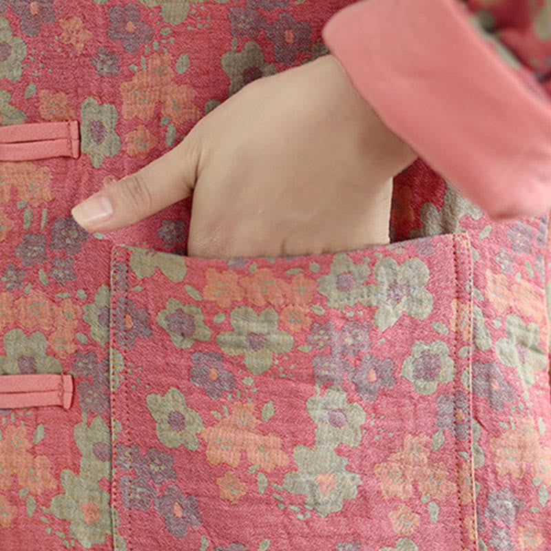 Buddha Stones Damen Winterjacke aus dicker Baumwolle mit Blumenmuster, langen Ärmeln und Taschen - image 15