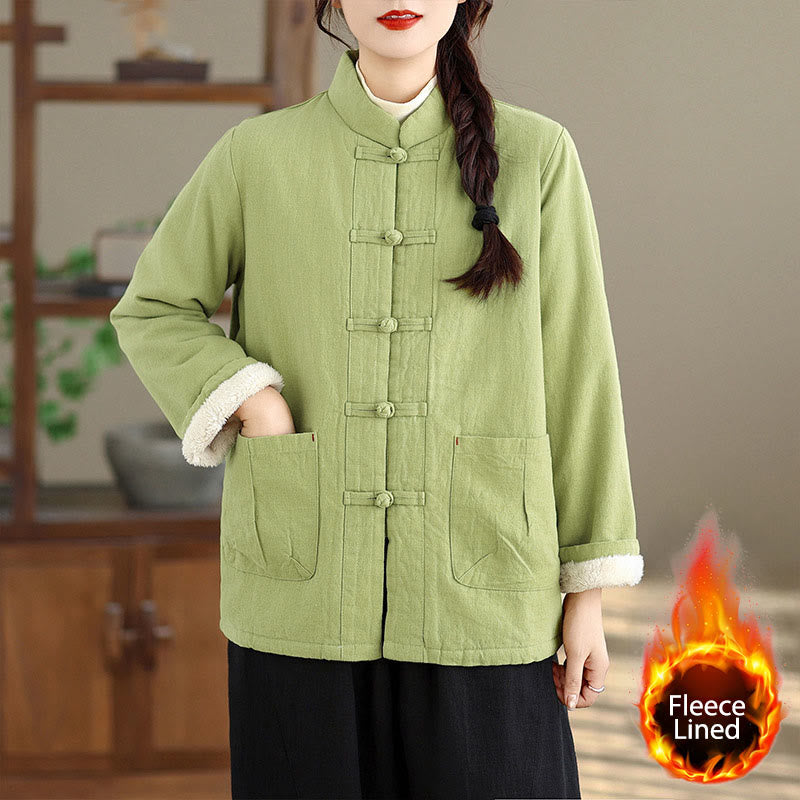 Buddha Stones Damen-Thermojacke mit langen Ärmeln, schlichtem Baumwollfutter, Knöpfen und Taschen - Hellgrün - US14, UK/AU18, EU46 (2XL) - image 15