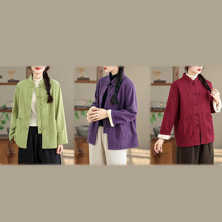 Buddha Stones Damen-Thermojacke mit langen Ärmeln, schlichtem Baumwollfutter, Knöpfen und Taschen - image 29