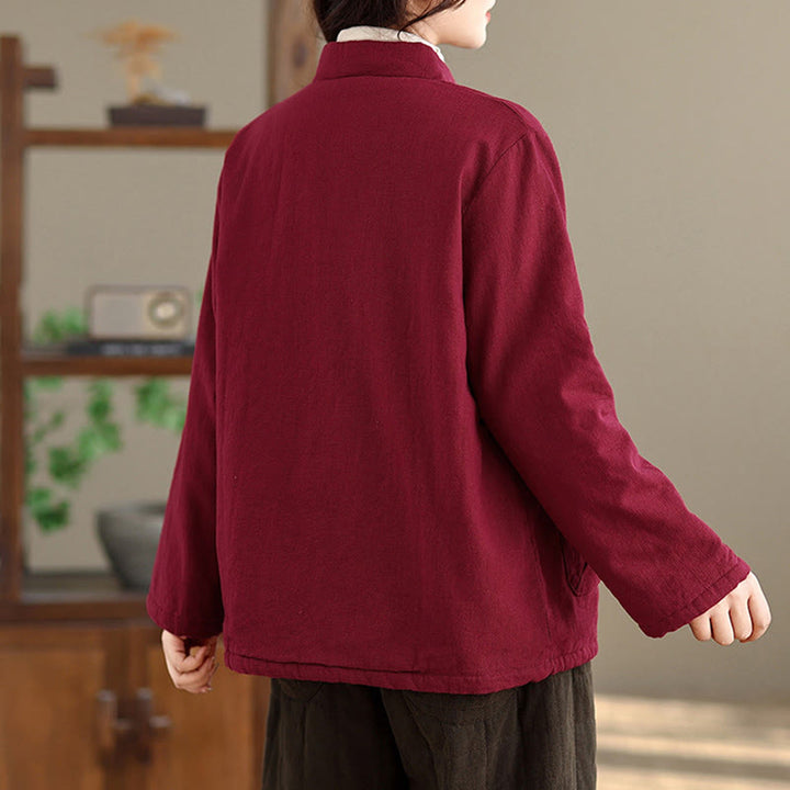 Buddha Stones Damen-Thermojacke mit langen Ärmeln, schlichtem Baumwollfutter, Knöpfen und Taschen - image 4