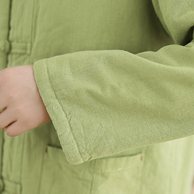 Buddha Stones Damen-Thermojacke mit langen Ärmeln, schlichtem Baumwollfutter, Knöpfen und Taschen - image 24
