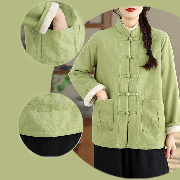 Buddha Stones Damen-Thermojacke mit langen Ärmeln, schlichtem Baumwollfutter, Knöpfen und Taschen - image 27