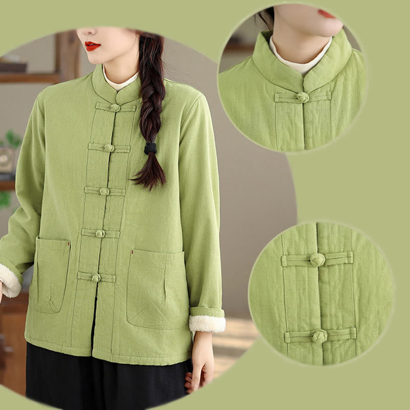 Buddha Stones Damen-Thermojacke mit langen Ärmeln, schlichtem Baumwollfutter, Knöpfen und Taschen - image 26