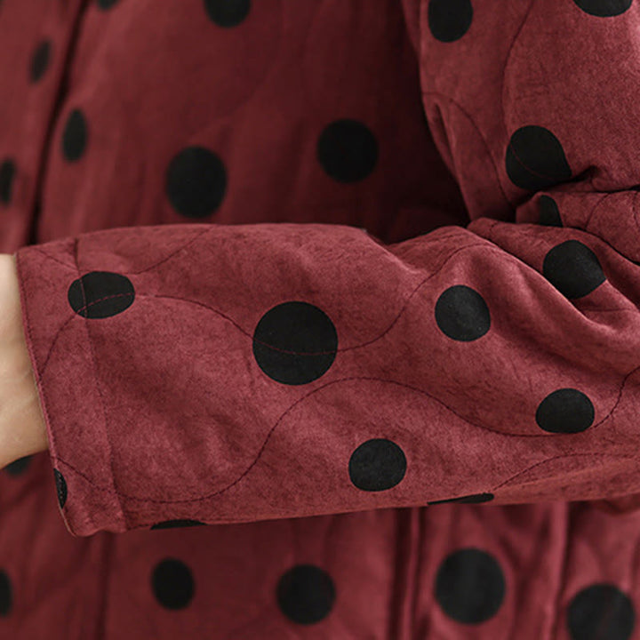 Buddha Stones Damen-Wendejacke aus Thermo-Baumwolle mit Punktmuster, langen Ärmeln und Taschen - image 13