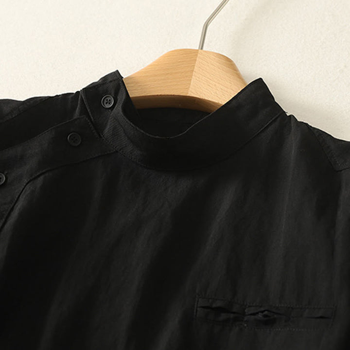 Buddha Stones -Herbstkragen, chinesische Froschknopfleiste, schlichtes Design, langärmeliges Damen-Baumwollhemd - image 12