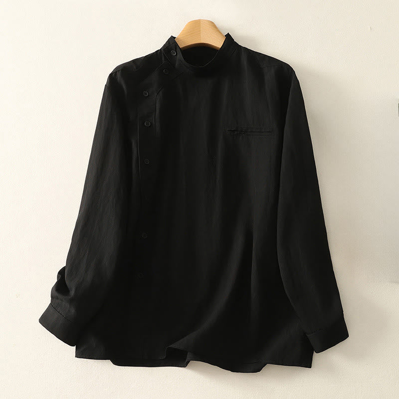 Buddha Stones -Herbstkragen, chinesische Froschknopfleiste, schlichtes Design, langärmeliges Damen-Baumwollhemd - Schwarz - US 8-10, UK/AU 12-14, EU 40-42 (2XL) - image 11