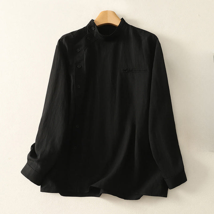 Buddha Stones -Herbstkragen, chinesische Froschknopfleiste, schlichtes Design, langärmeliges Damen-Baumwollhemd - Schwarz - US 8-10, UK/AU 12-14, EU 40-42 (2XL) - image 11