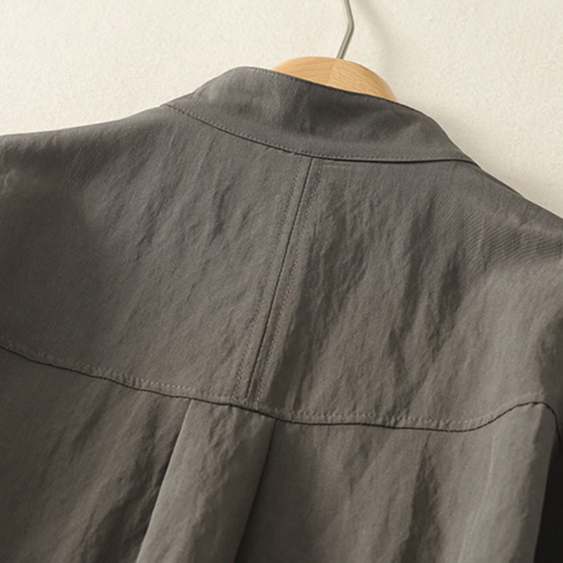 Buddha Stones -Herbstkragen, chinesische Froschknopfleiste, schlichtes Design, langärmeliges Damen-Baumwollhemd - image 3