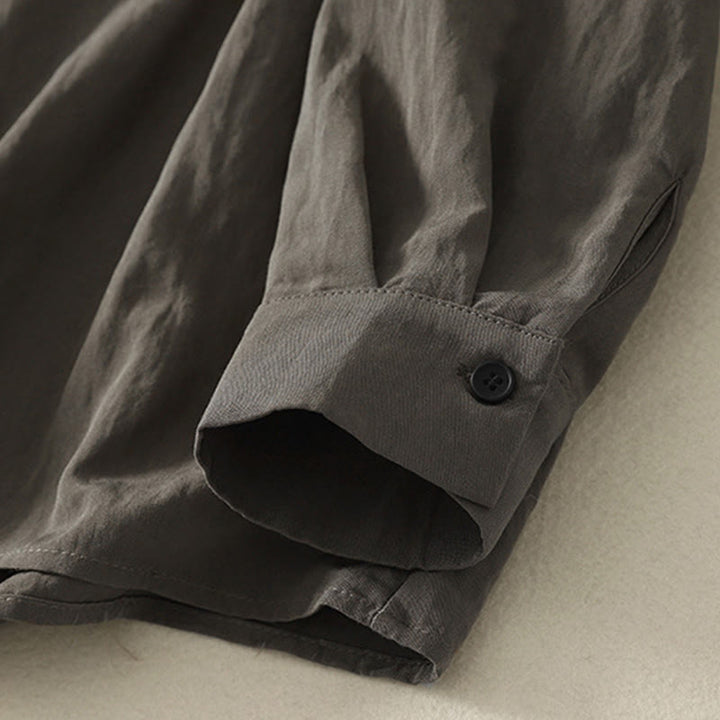 Buddha Stones -Herbstkragen, chinesische Froschknopfleiste, schlichtes Design, langärmeliges Damen-Baumwollhemd - image 8