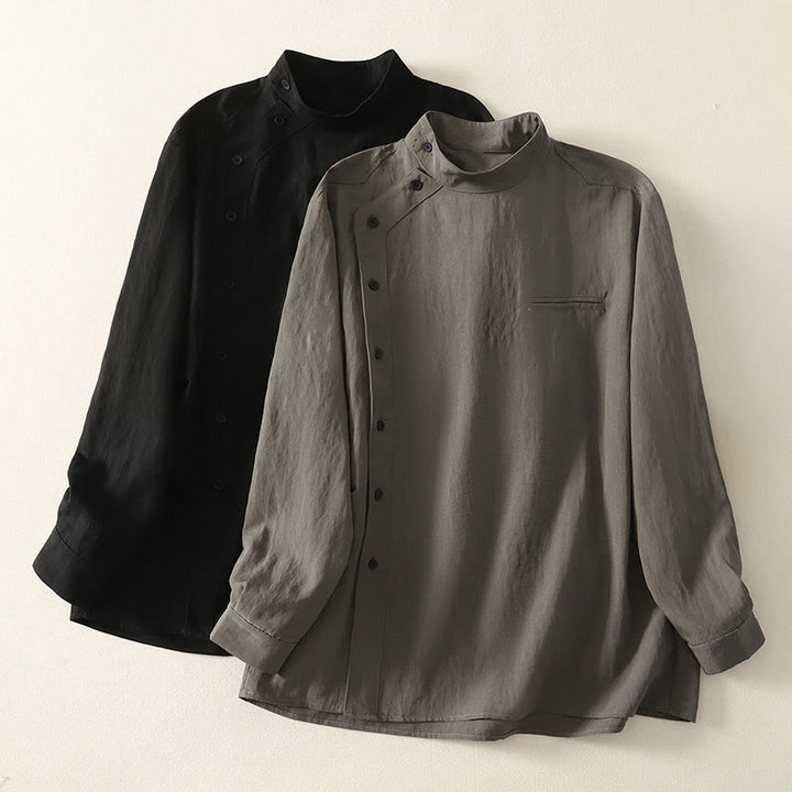 Buddha Stones -Herbstkragen, chinesische Froschknopfleiste, schlichtes Design, langärmeliges Damen-Baumwollhemd - image 16