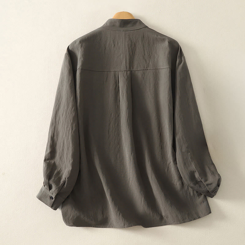 Buddha Stones -Herbstkragen, chinesische Froschknopfleiste, schlichtes Design, langärmeliges Damen-Baumwollhemd - image 1