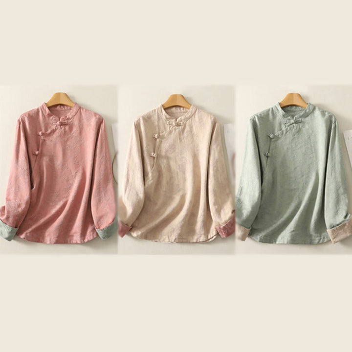 Buddha Stones Frühlings-Langarmshirt aus Baumwolle, schlichtes Jacquard-Design, Zen-Stil - image 23